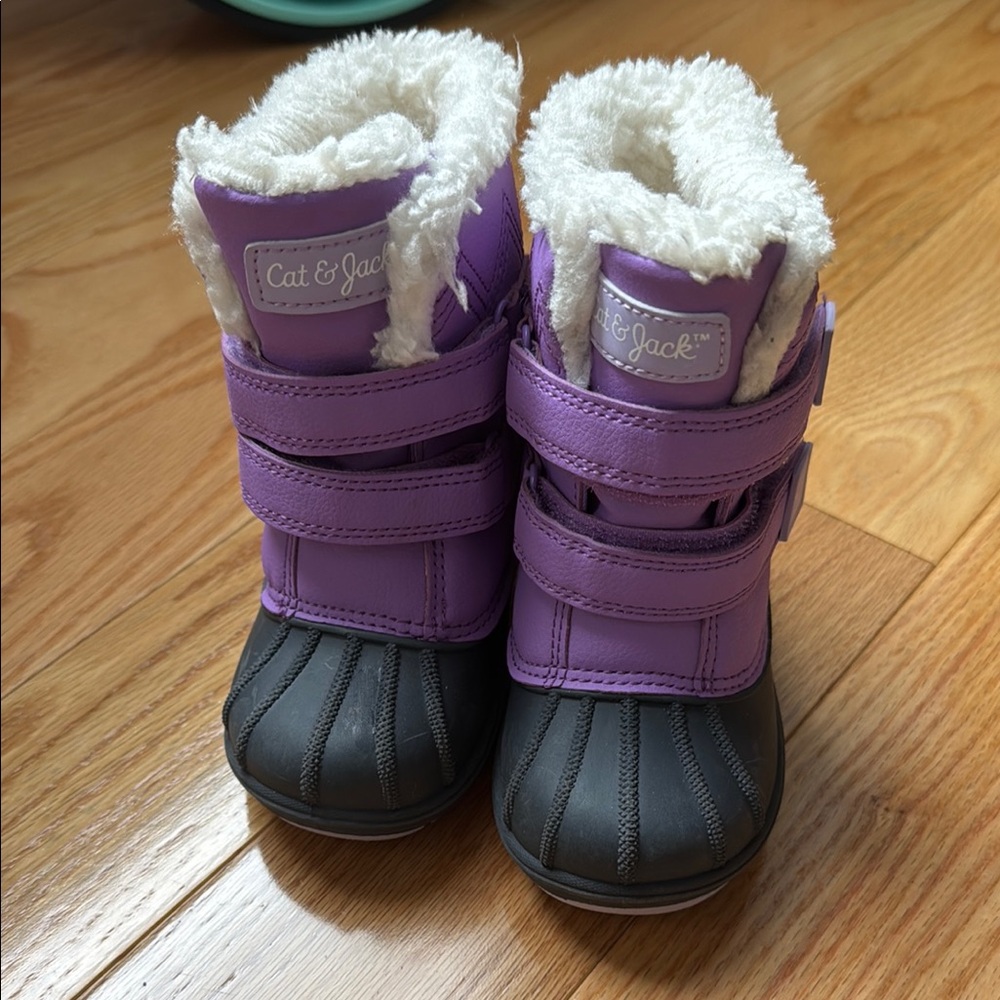 Cat & Jack Purple and Black Rain & Snow Boots with Velcro Straps